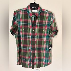 Lucky Brand Classic Fit Short Sleeve Western Sport Shirt, Green/Pink Plaid